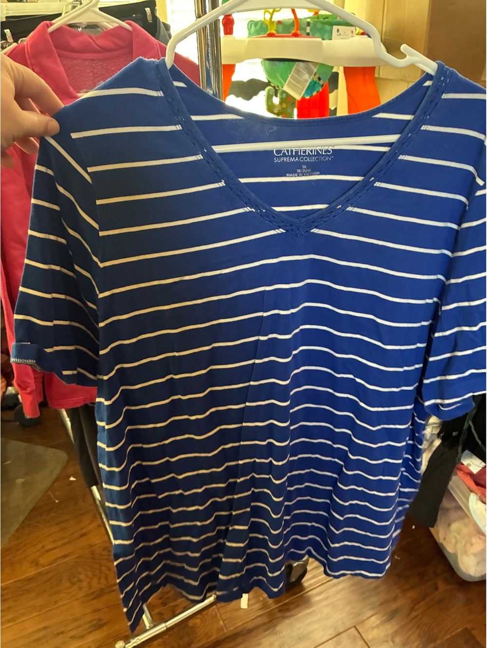 Catherines blue striped short sleeve top
